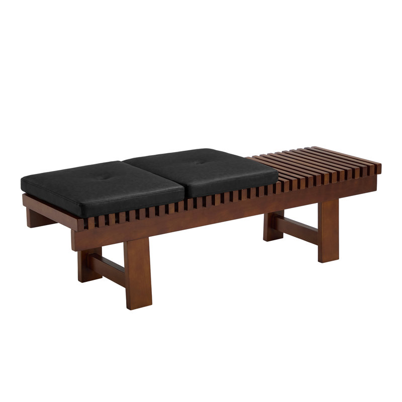 Banc en lattes de bois massif Mid-Century 59,5 po Okaboji avec 2 coussins amovibles, Noir