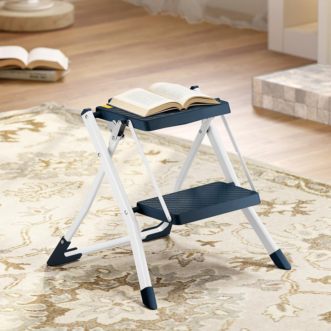 2 Step Stool Ladder, Sturdy Steel Step Ladder with Wide Non-Slip Pedals and Handle