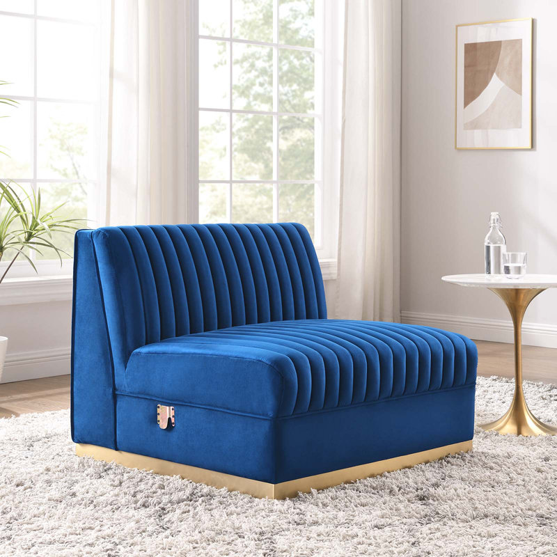 Fauteuil modulaire en velours Sanguine Channel, Velours bleu marine