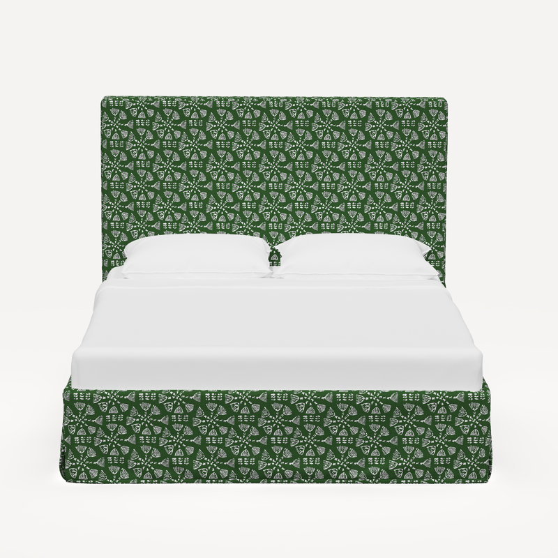 Shona Bed, Jr Pratham Green Geometric Linen, Queen