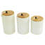 Ensemble de pots décoratifs en céramique blanche texturée avec couvercles en bois et décorations perlées