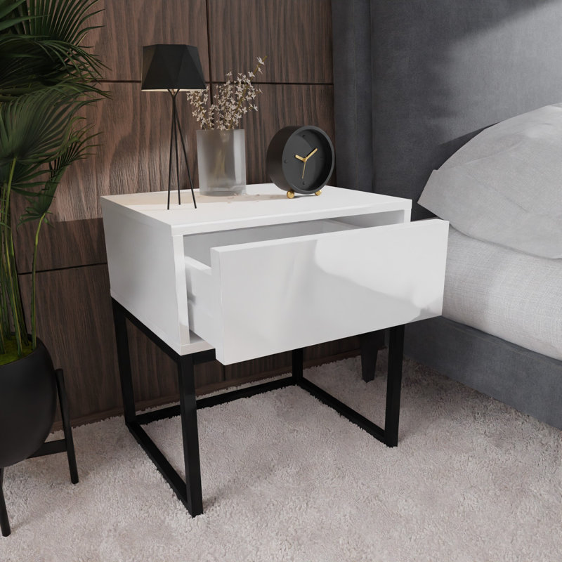 Varonique 1 Drawer Bedside Table, Black, White