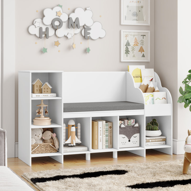 Aleedis 31.5'' H X 54.5'' W Bookcase with Upholstered Seat, White