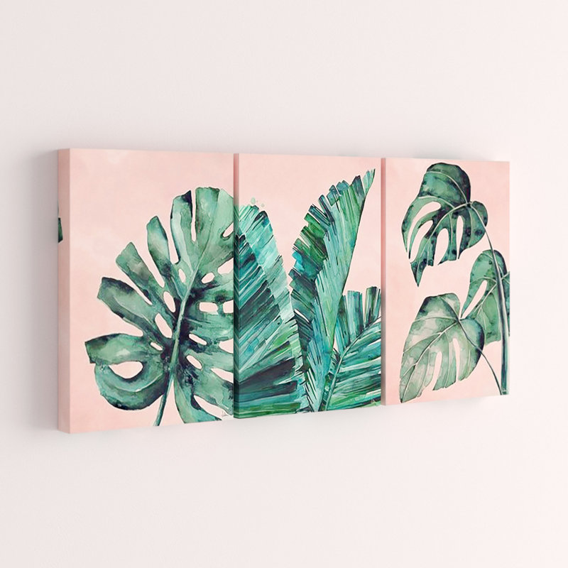 « tropical leaves triptyque », impression sur toile tendue, H 18 po x l 12 po x L 1,5 po
