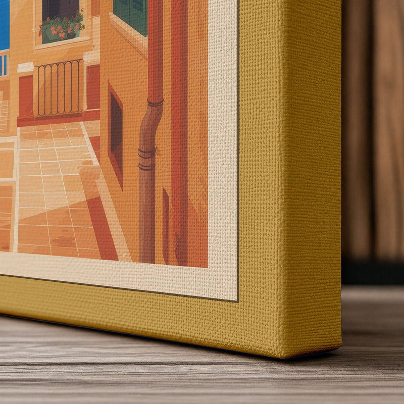Ochre Courtyard Retro - Wrapped Canvas, 24x16 - 61.0 x 40.6 cm, Ochre Border