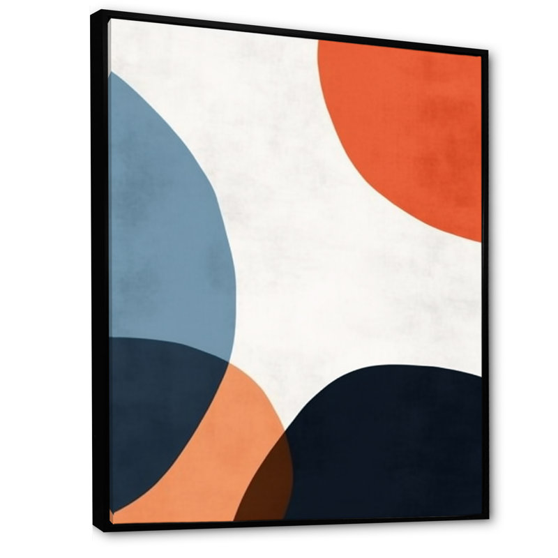 Blue And Orange Minimal Boho Pattern 2, Black Floater Framed, 44" H x 34" W x 1.5" D