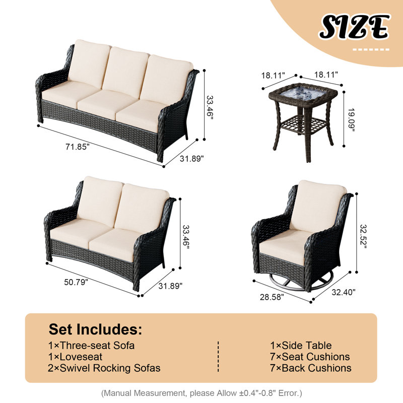 Karega 5 - Person Patio Conversation Set with Cushions, Beige, Brown
