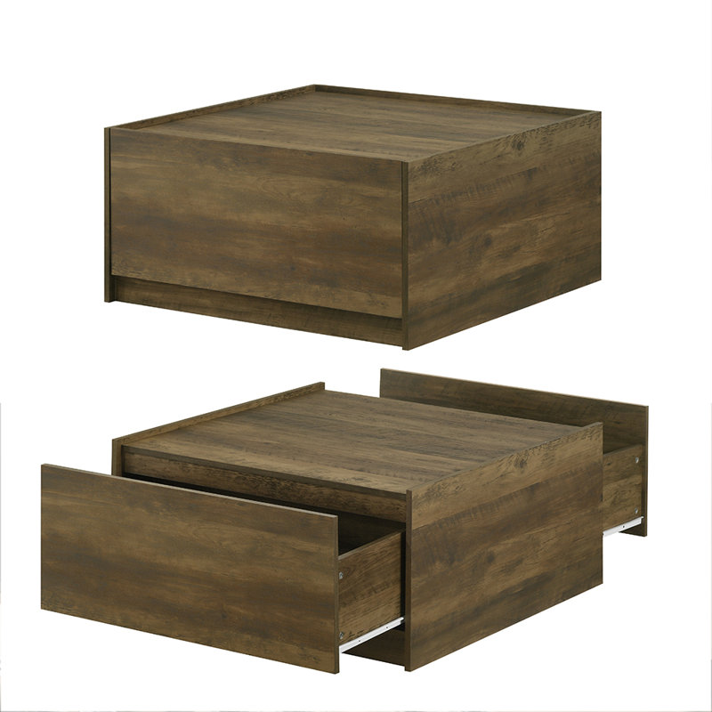 Table basse moderne carrée 31,5 po avec 2 tiroirs Modern Minimalist