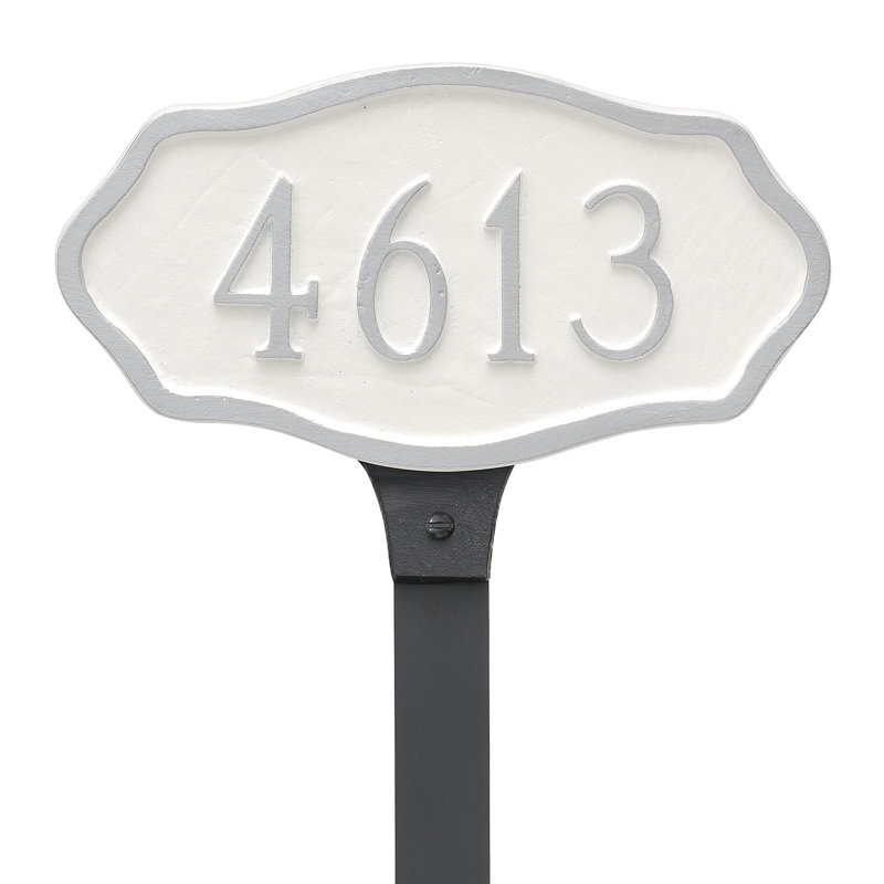 Petite 1-Line Lawn Address Sign, White/Silver