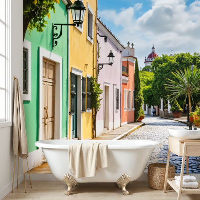 Wall Mural Peel and Stick Wallpaper colorful street old san juan puerto rico town scenery Self-Adhesive Removable Contact Paper Wall Decor for Living Room Bedroom 69"H x 96"W