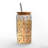 Hello Fall Leaf Border Glass Can Cup With Lid and Straw