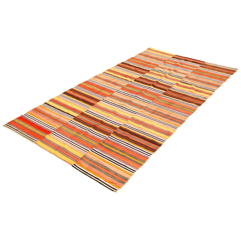 Tapis décoratif en laine noué à la main de conception unique noué à la main des années 1980 5 pi 11 po x 11 pi 5 po en orange/jaune/brun