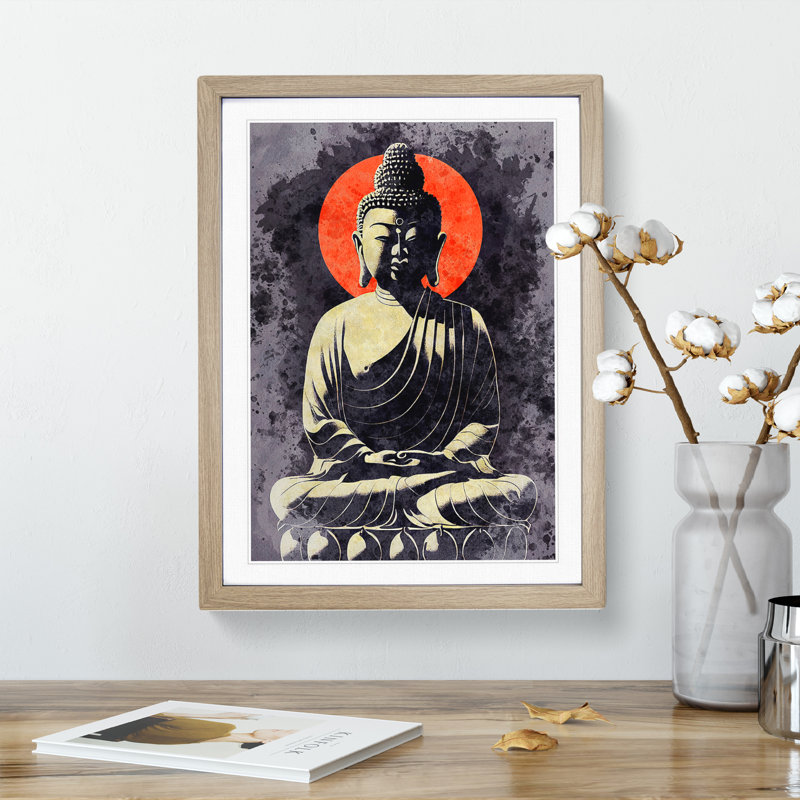 Fabulous Buddha - Single Picture Frame Print, 34cm H x 25cm W x 2cm D, Oak