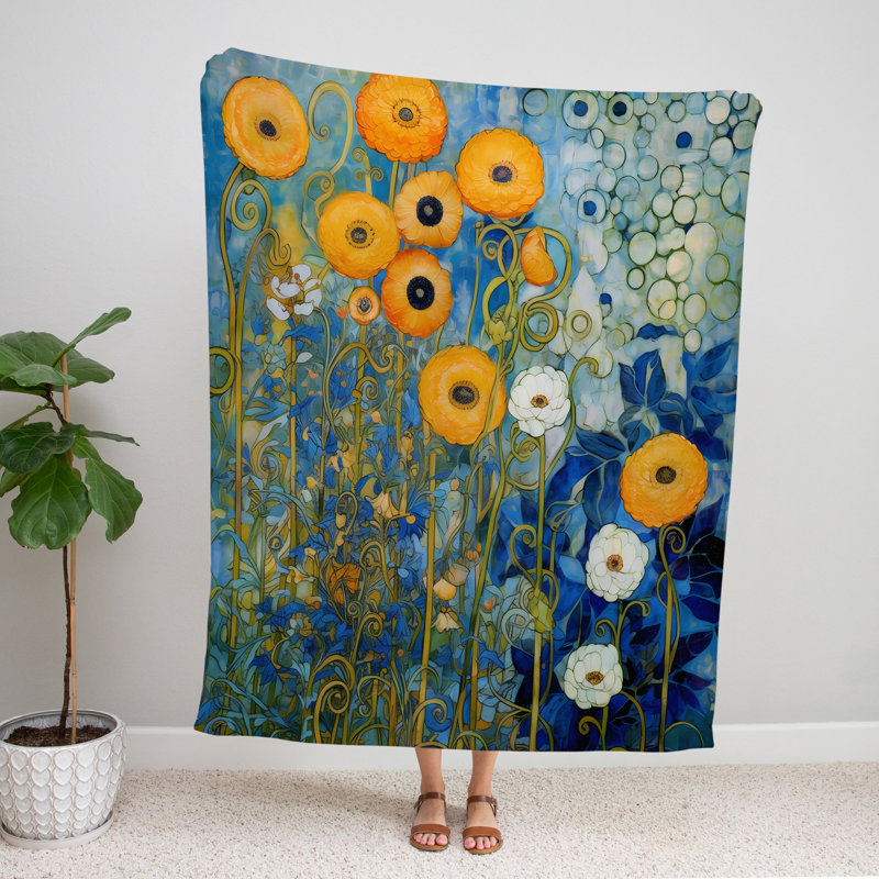 Throw Blanket, 51" W x 60" L, Floral/Abstract, Light Orange/Blue/Green