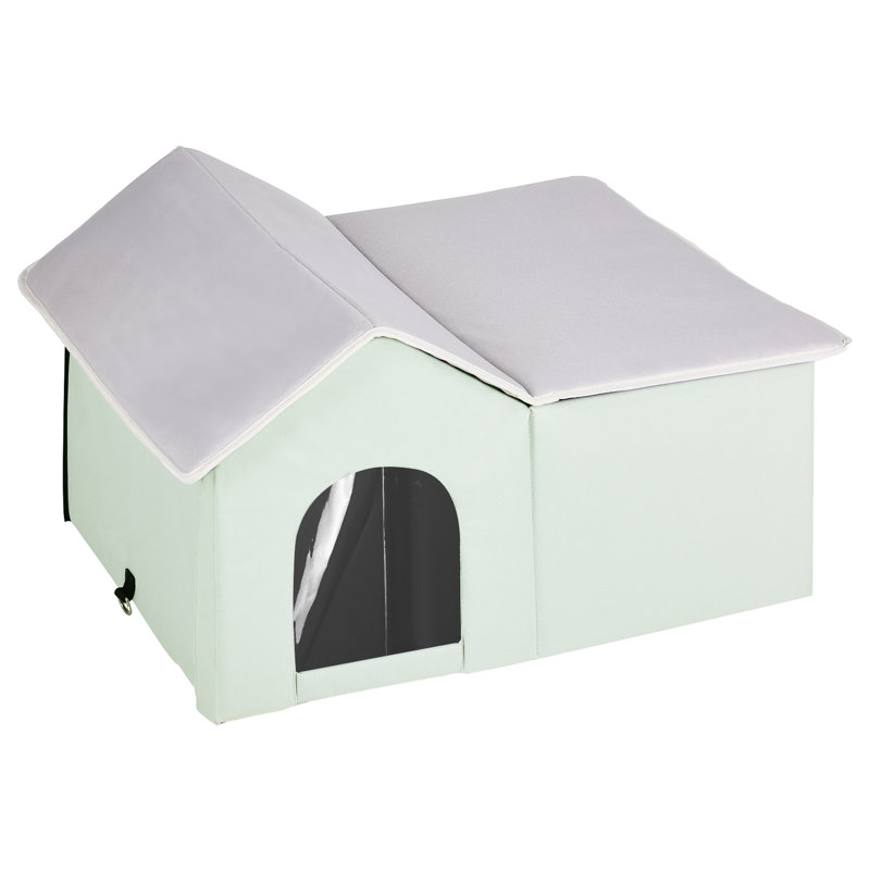 Grande maisonnette pliante chauffée pour chat avec coussin chauffant imperméable de 18 W, élévation de la température de 20 ° C, protection contre les coupures de courant, thermostat intelligent, isolation en aluminium et coton perlé, couverture pour