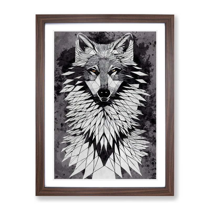 Abstract Watercolour Wolf No.1 - Single Picture Frame Painting, 46cm H x 34cm W x 2cm D, Walnut Framed