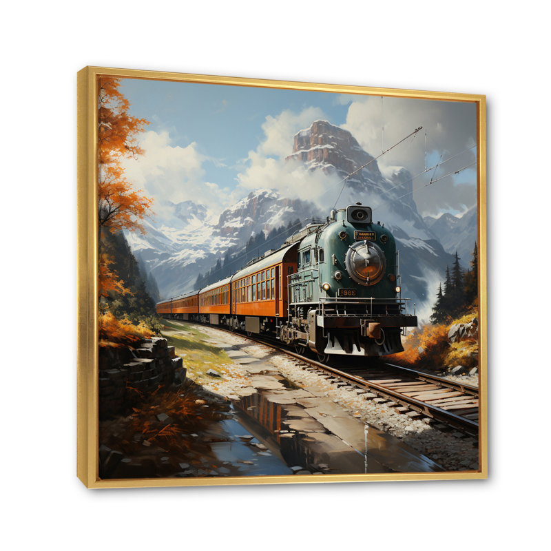 Wilczek Train Majestic Passage Pointillism III - reproduction, Cadre flottant doré, H 16 po x l 16 po x P 1 po