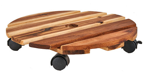 Wood Planter Caddy with Rotating Casters, Set of 3, 12" H x 12" W x 3" D