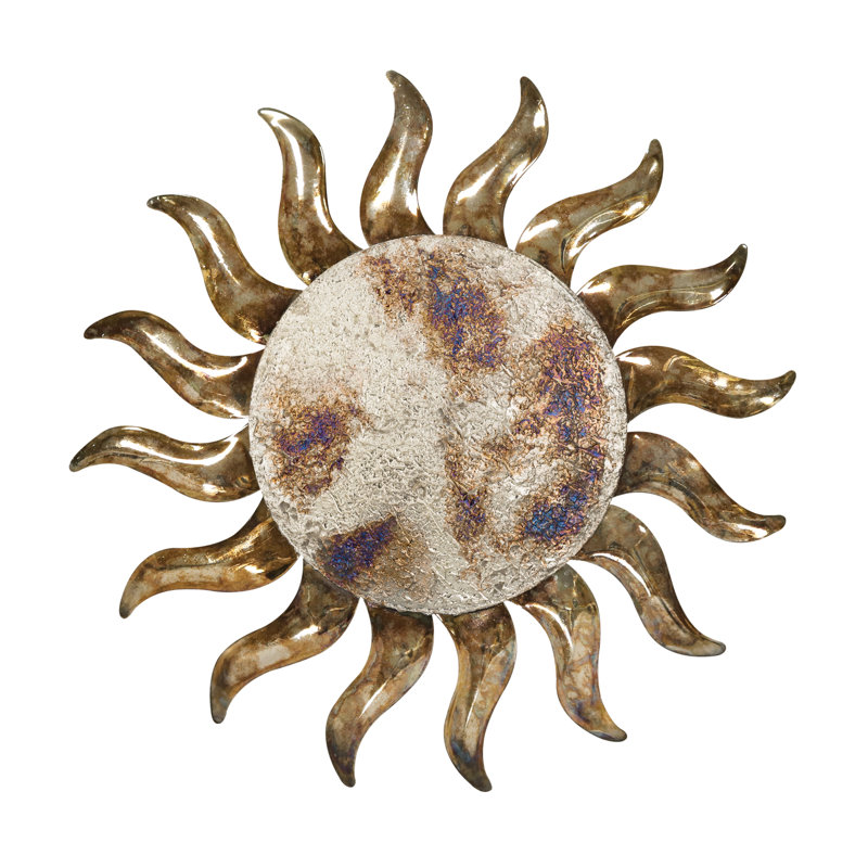 29 Inch Sun Metal Outdoor Wall Decor with Multi Color Weather Resistant Finish for Indoor and Outdoor Home Accent - Champagne