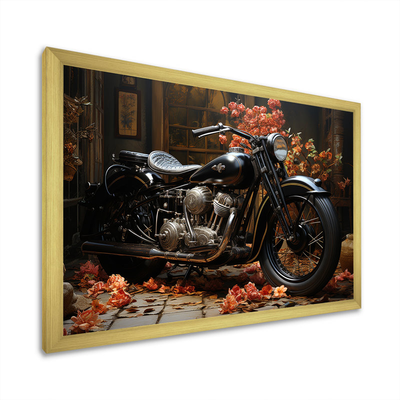 Noir mystère de la moto, H 12 po x l 20 po x P 1 po, Cadre doré simple
