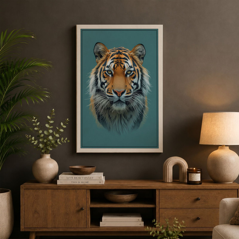 Tiger's Gaze Realism - Wrapped Canvas, 36x24 - 91.4 x 61.0 cm, Terracotta Border