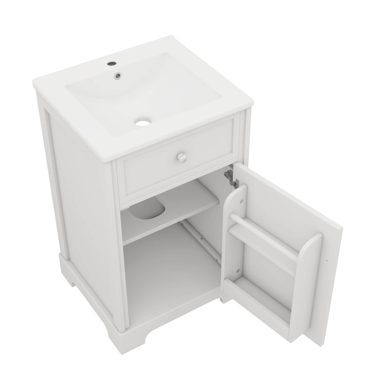 Meuble-lavabo de 20 pouces avec comptoir en céramique à deux niveaux et tablettes réglables, Blanc
