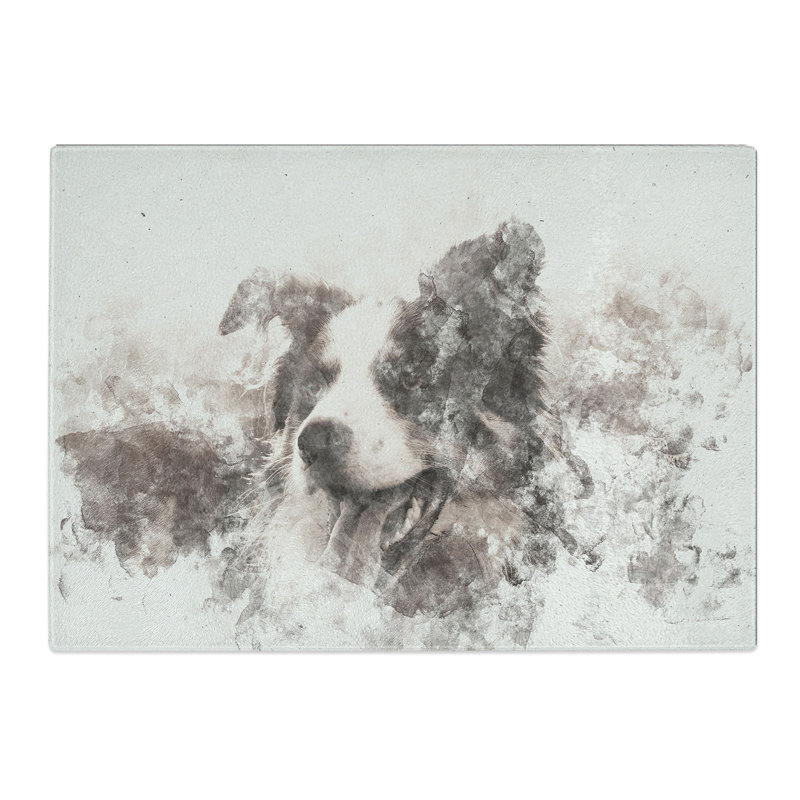 Tempered Glass Border Collie Dog in a Meadow Chopping Board, 28.5 cm x 39 cm