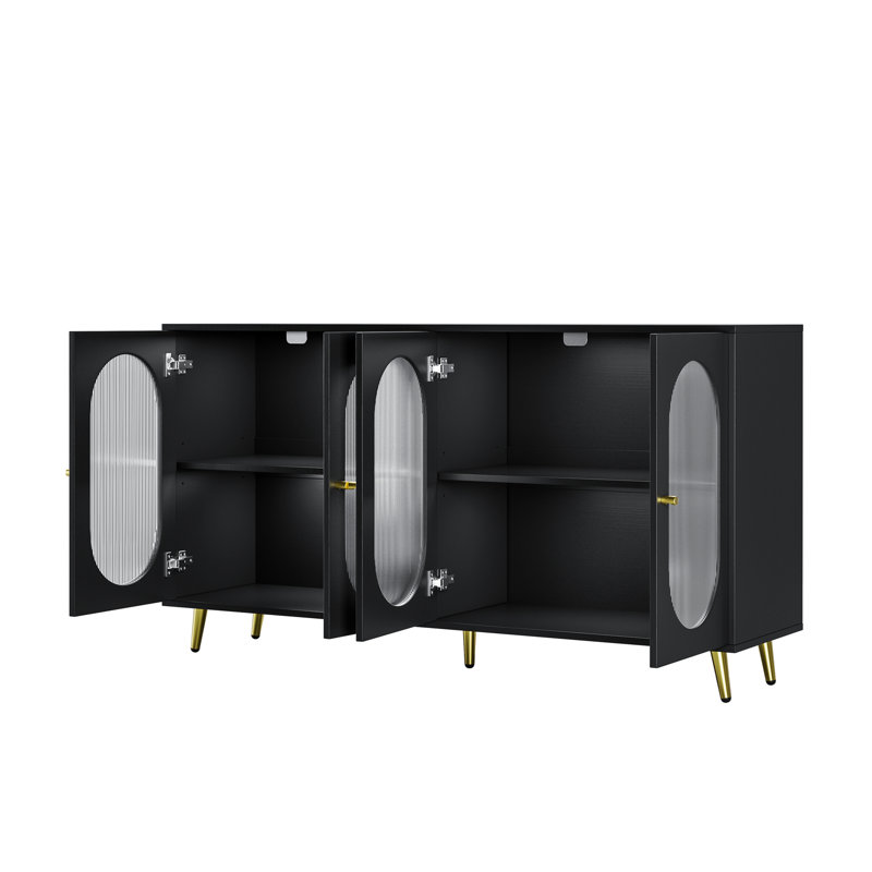 Console de rangement avec armoire et portes en acrylique, Noir, noir, noir, noir