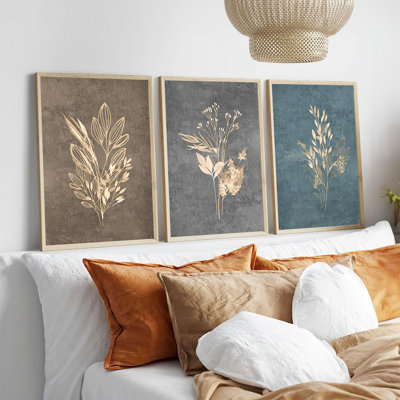 Élégantes peintures décoratives en panneau de fibres à densité moyenne (3 pièces), cadre en bois massif, 8 po x 12 po | Art 100% MDF avec une épaisseur de 0,12 pouce | Parfait pour le salon, la chambre à coucher et le bureau, design élégant et contemporain