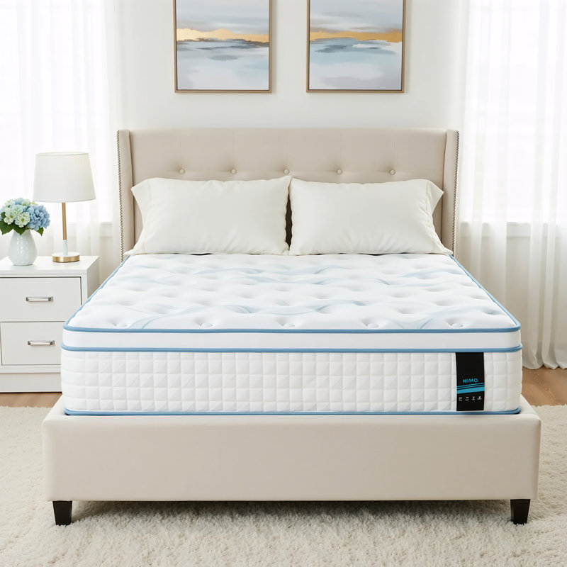 12"/14"Gel Medium Firm Hybrid Mattress Pocket Spring, Ocean Recycled Fabric With Handles For Easy Movement With Oeko-TEX & Certipur-US Certified,USA Made