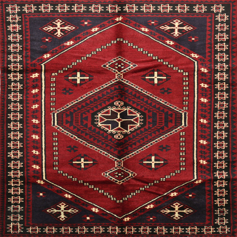 Tapis rouge / noir Southwestern, Rond 8 pi