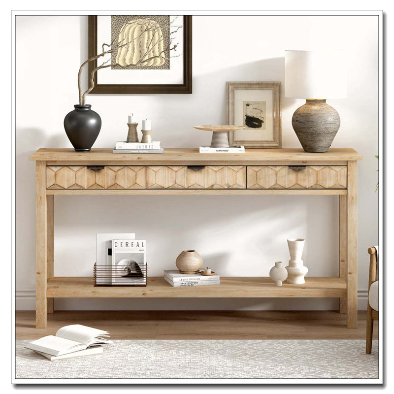 Commode à 3 tiroirs en bois l 60 po, Naturel