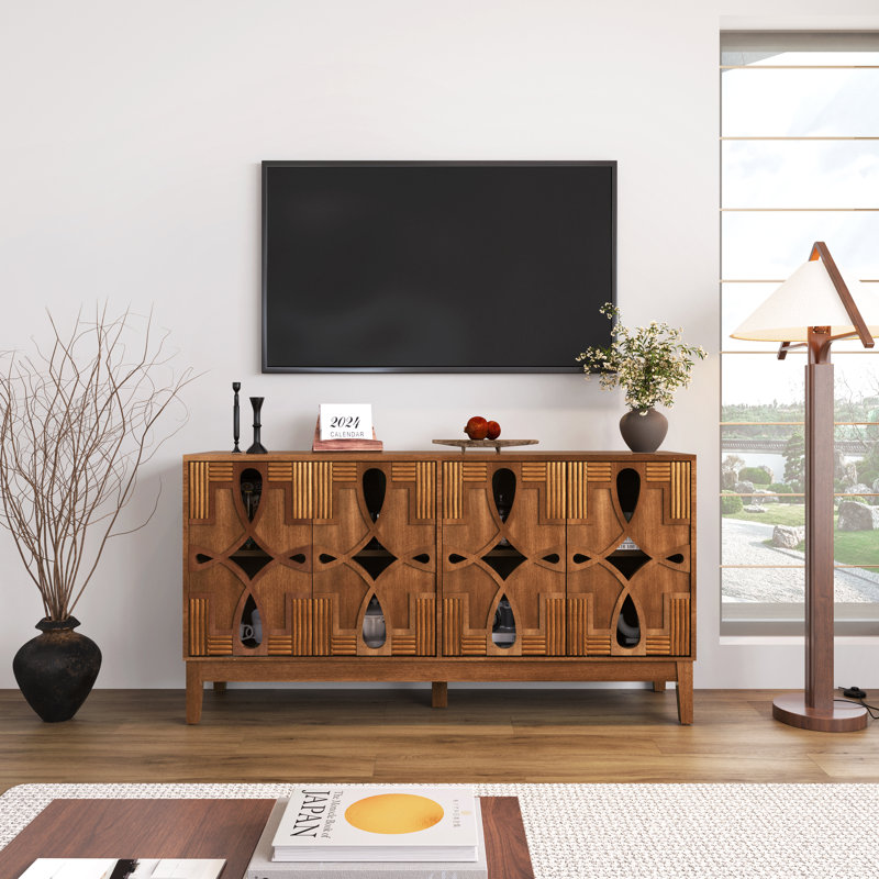 Multifunctional Sideboard Cabinet & Tv Console Table, 4-door Storage Cabinet With Adjustable Shelves
