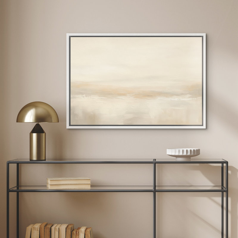 «Minimalist Beige Abstract Contemporary Decor», reproduction d'art sur toile encadrée, H 16 po x l 24 po, Blanc