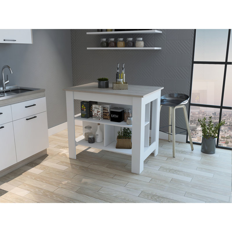 Îlot de cuisine à 3 tablettes Rockaway, H 35,35 po x l 40,45 po x P 27,45 po, Blanc / Gris