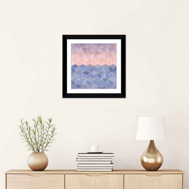 Quartz rose et cubes de sérénité, Papier d'art encadré noir, Blanc, H 24 po x l 24 po x P 1 po