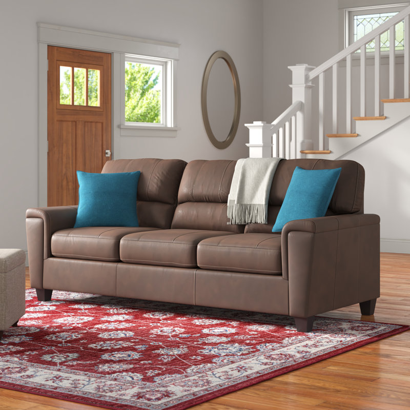 Inaayah 89" Square Arm Sofa, Inaayah Chestnut Faux Leather