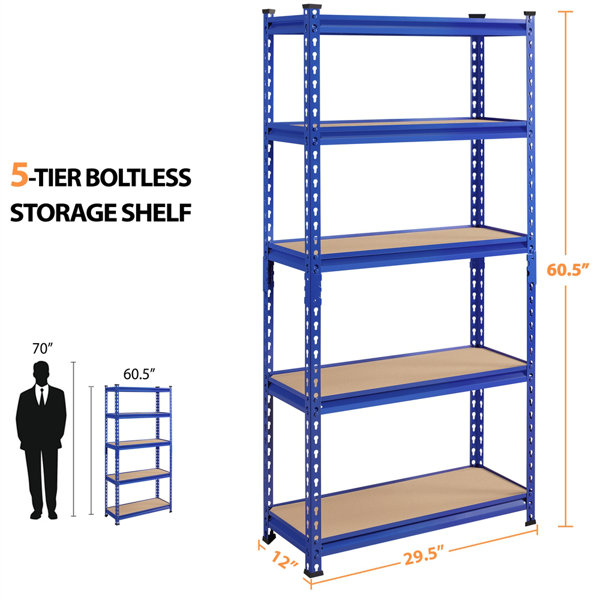 Tevis 60 H x 27.5 W x 12 D 5 Tiers Boltless Storage Shelf Goods Rack Rebrilliant Finish: Neptune Blue