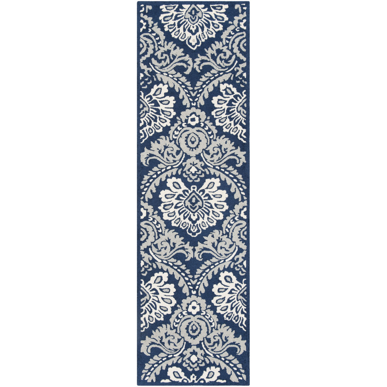 Tansy Navy Ivory Hand-Tufted Wool Rug, Runner 2'3" x 8'