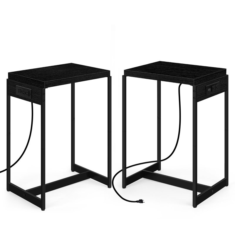 Farlan End Table Set Built-In Outlets, Black