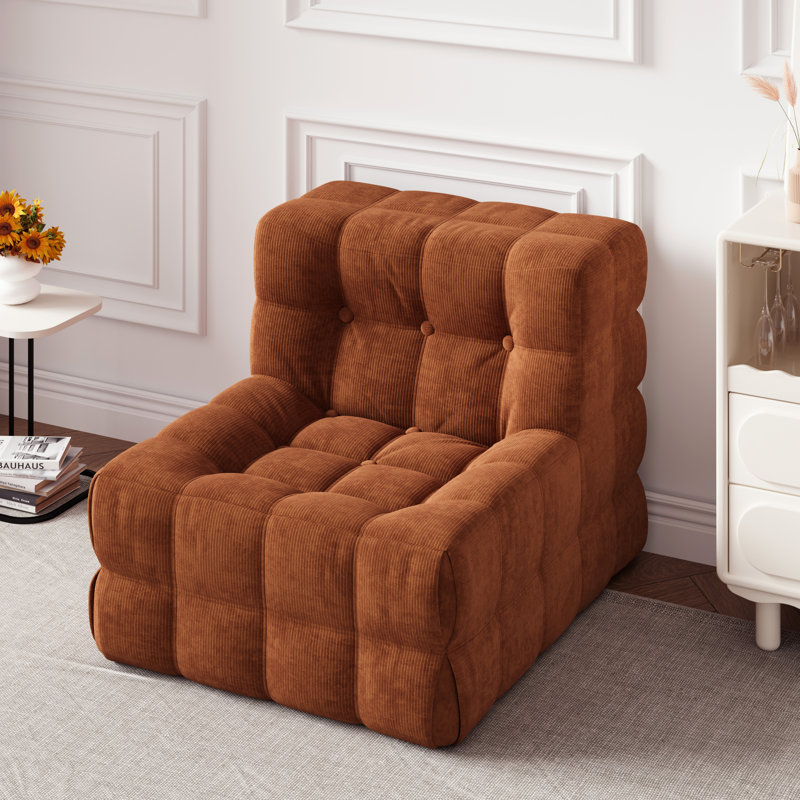 Fauteuil à billes en velours côtelé 33,86 po Rora, Caramel