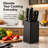 Black Coated 8‑Piece Kitchen Knife Set with Knife Block, High‑Carbon Stainless Steel Sharp Cooking Knives, Kitchen Shears & Sharpening Rod for Home Cooking