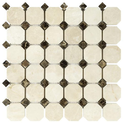 12" x 12" Marble Octagon and Dot Mosaic Tile