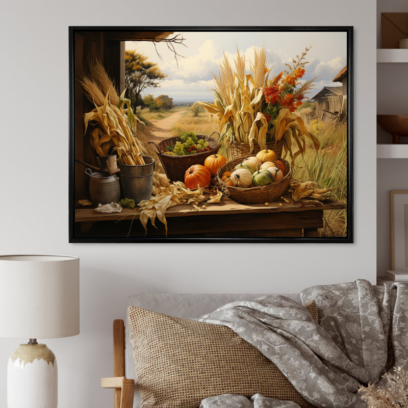 African Harvest Abundance III - Art mural africain, H 16 po x l 32 po x P 1 po, Cadre flottant noir
