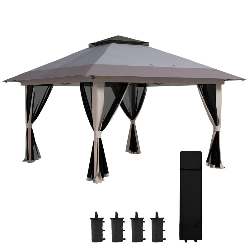 Auvent rétractable 13 pi x 13 pi Outsunny, 9' H x 13' W x 13' D, Light Grey, Light Grey