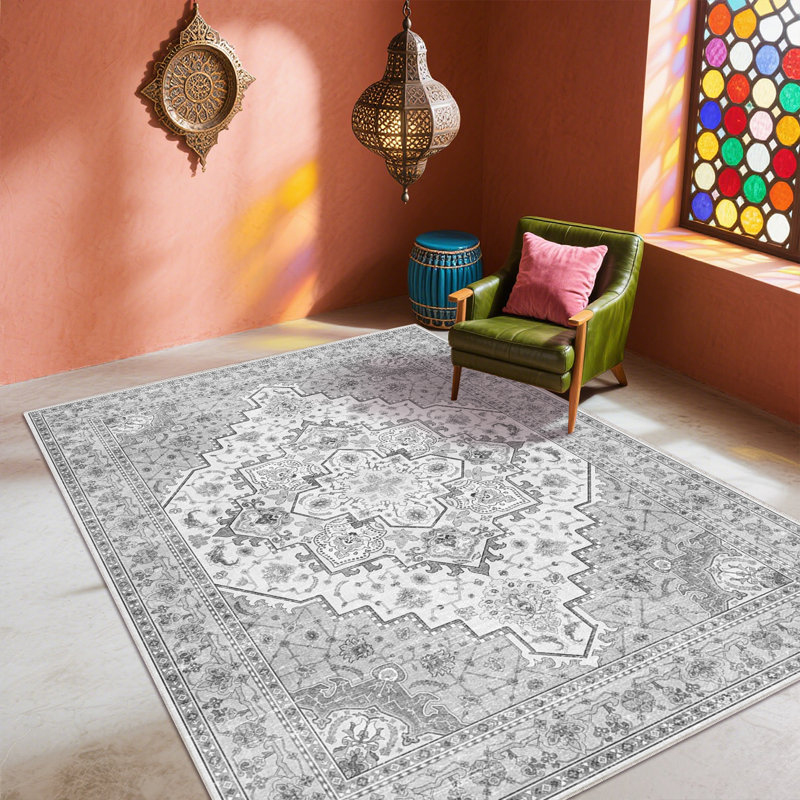 Bohemian Area Rug for Living Room, 6x9 Rugs, Soft Low Pile Indoor Outdoor Rugs, Oriental Medallion Large Soft Washable Rug, Non Slip Carpet for Bedroom Dining Room Table Home Decor Use