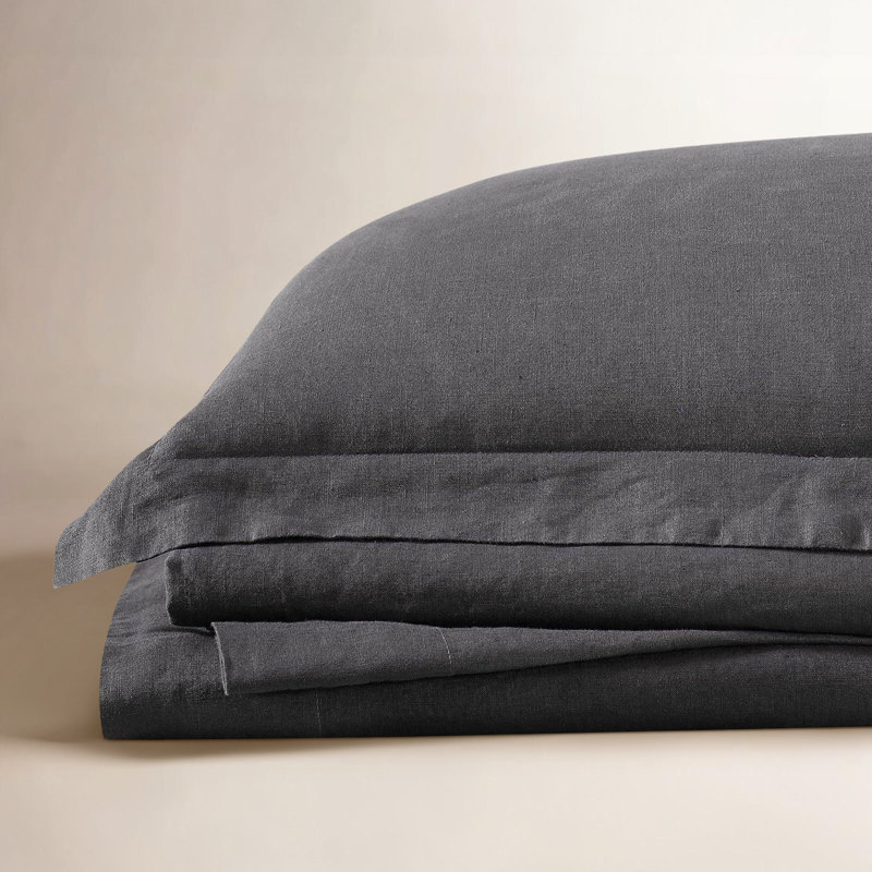 Nena 100% Linen Standard Sheet Set, Queen Sheet Set with 2 Pillowcases, Charcoal