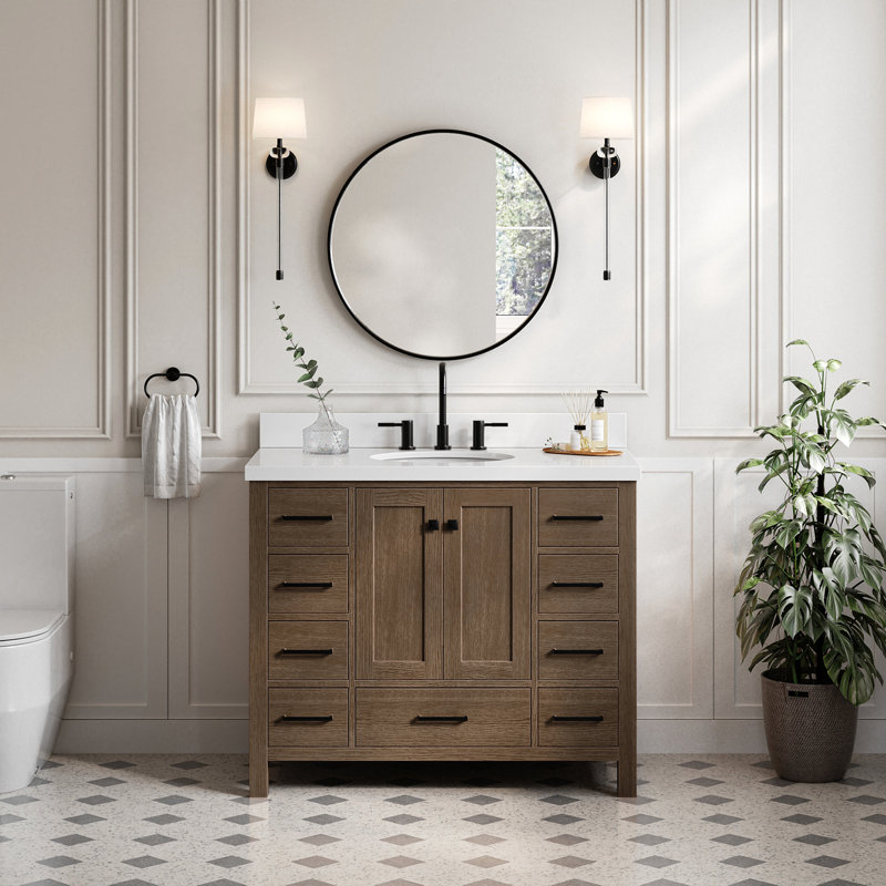 Ensemble de meuble-lavabo simple 43 po Amariani, Chêne brun / noir mat, 43"