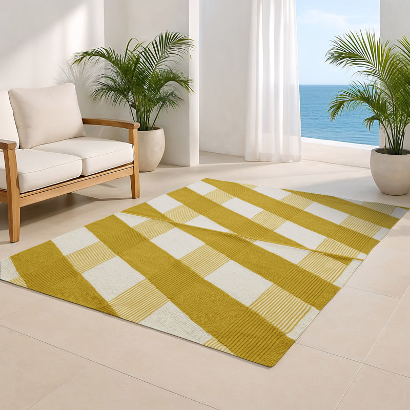 Tapis d'intérieur et d'extérieur à carreaux beige, Rectangulaire 2 pi x 3 pi