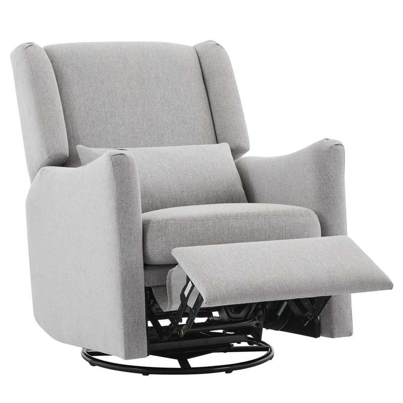 Swivel Recliner Chair with Pillow, Gray Linen